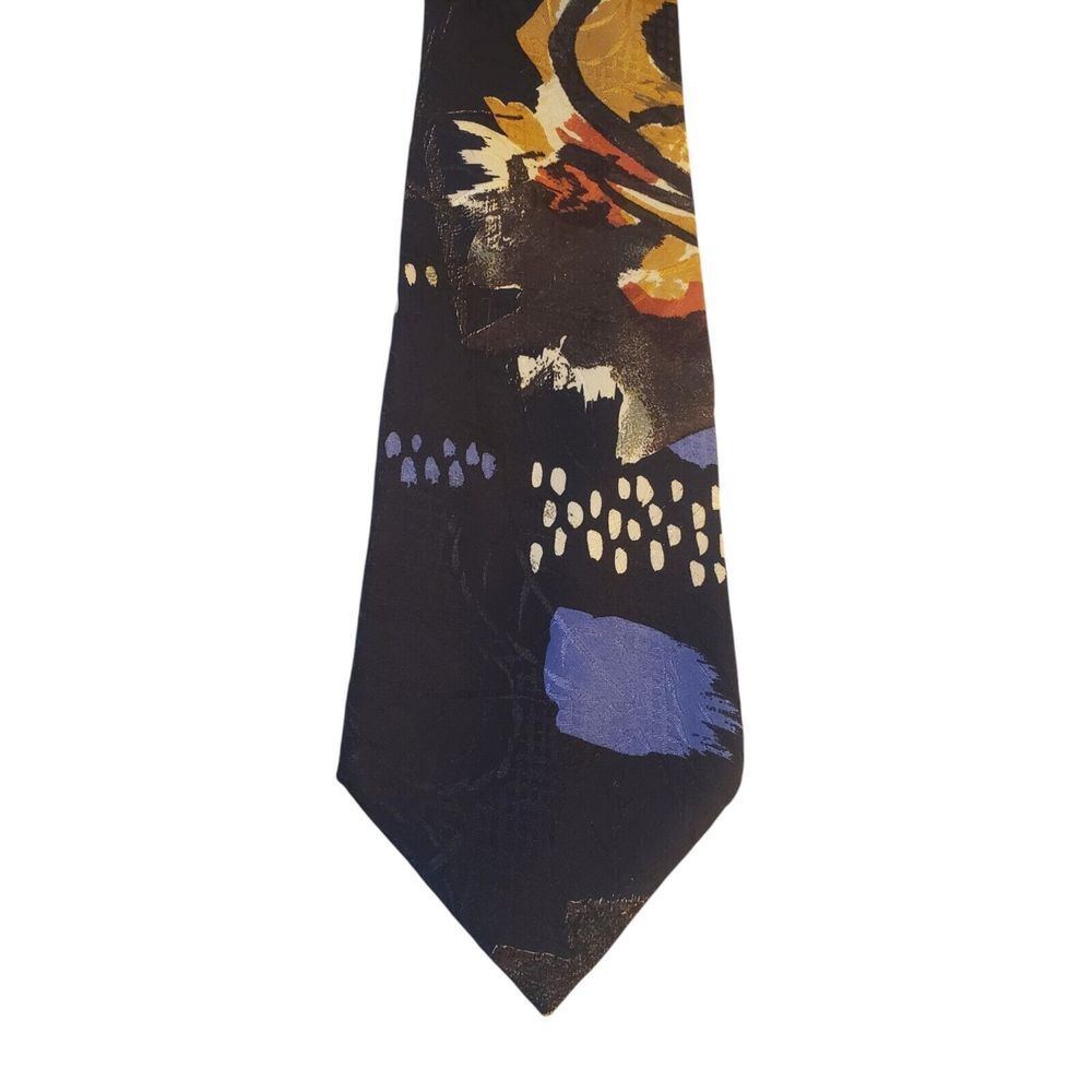 Giorgio Benelli Boutique Mens‎ Tie Necktie Luxury Italian Silk Black Blue Floral